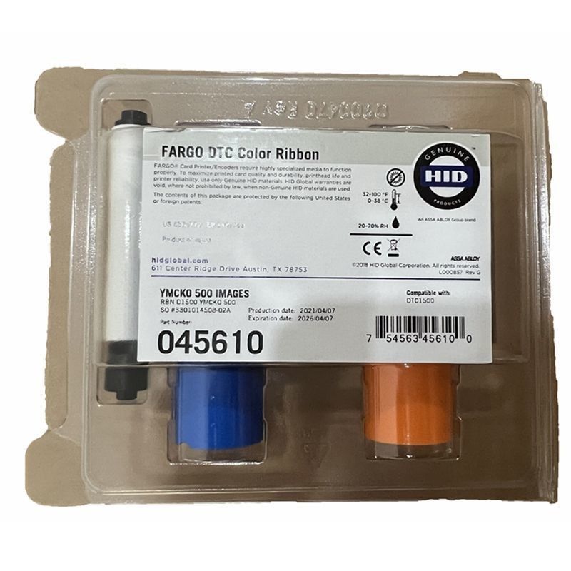 Διάμετρος 9mm Αρχική κρυμμένη Fargo 45610 YMCKO Πλήρης χρωματική κορδέλα για DTC1500 500 εκτυπώσεις
